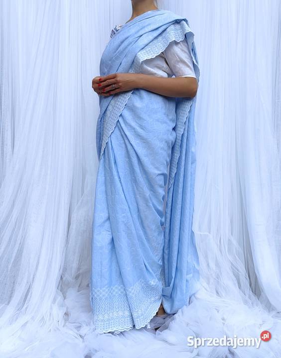 Niebieskie sari saree bawełna kupon materiału Rozmiar uniwersalny zachodniopomorskie Szczecin
