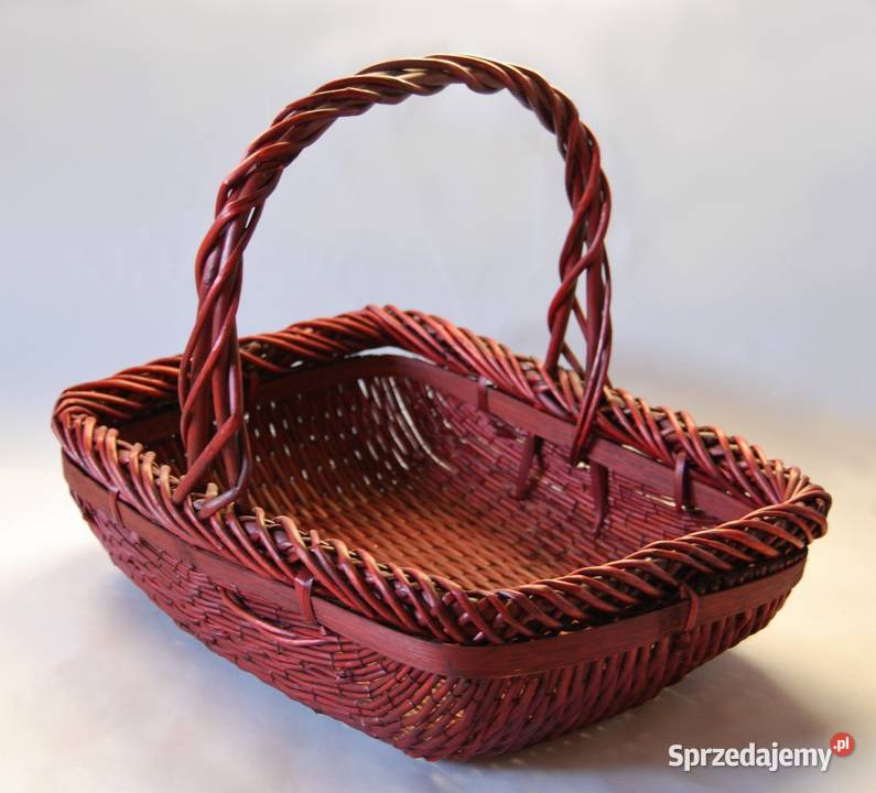 Kosz pleciony drewniany wiśniowy bordowy rattan Lublin