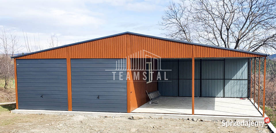 GARAŻ BLASZANY 6m x 6m wiata dwuspad 2x Brama blacha Toruń