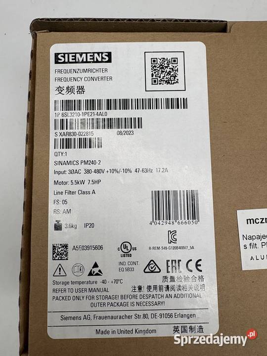 Siemens 6SL32101PE214AL0 Falownik 55kW mazowieckie Warszawa sprzedam