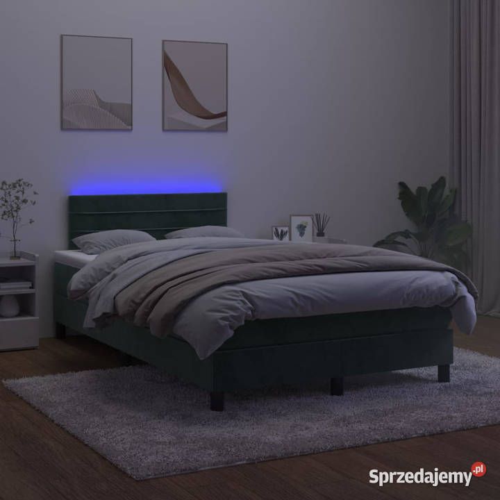 Łóżko kontynentalne z materacem i LED ciemna 123cm Warszawa