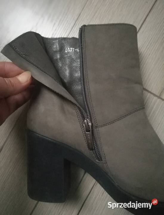 Damskie skórzane botki na słupku WOJAS 25.4cm Dębica