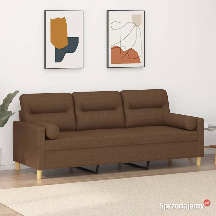 3osobowa sofa z poduszkami brązowa 180 tkanina mazowieckie Warszawa sprzedam