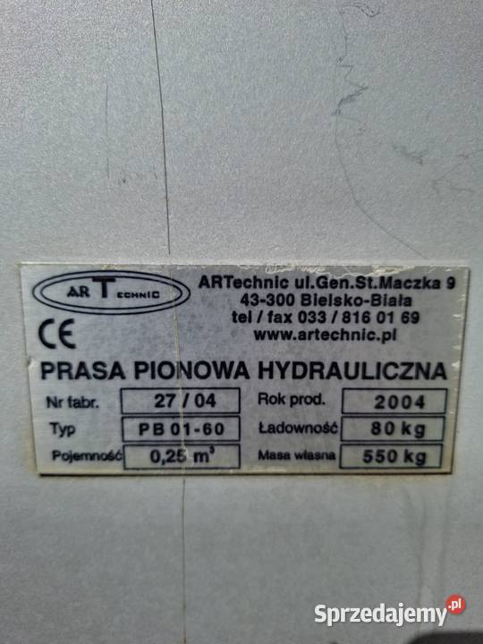 Belownica prasa do folii kartonów makulatury