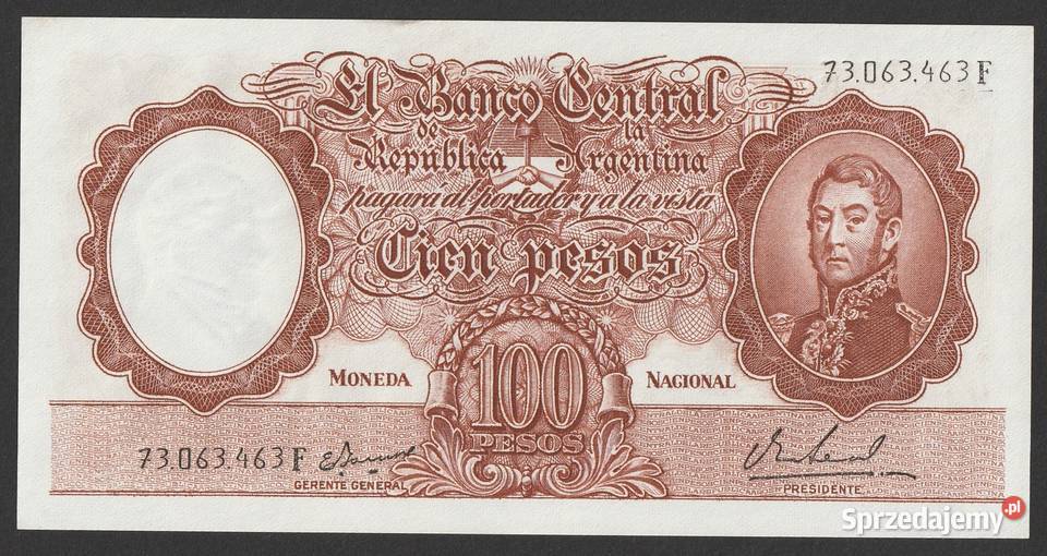 Argentyna 100 pesos 196769 stan bankowy UNC Łódź sprzedam