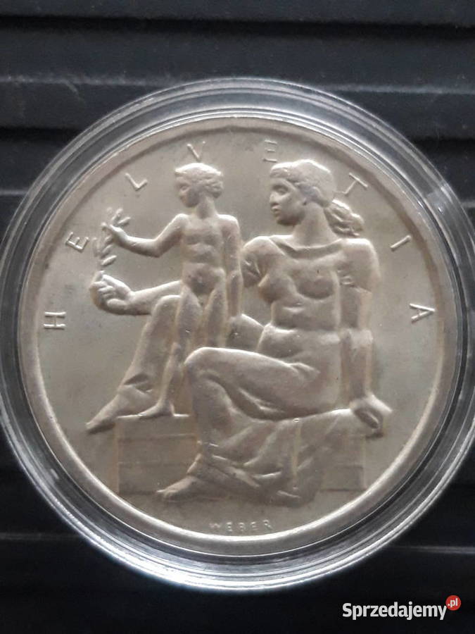 5 Franków Szwajcaria 1948 r Rocznica Numizmatyka wielkopolskie Konin