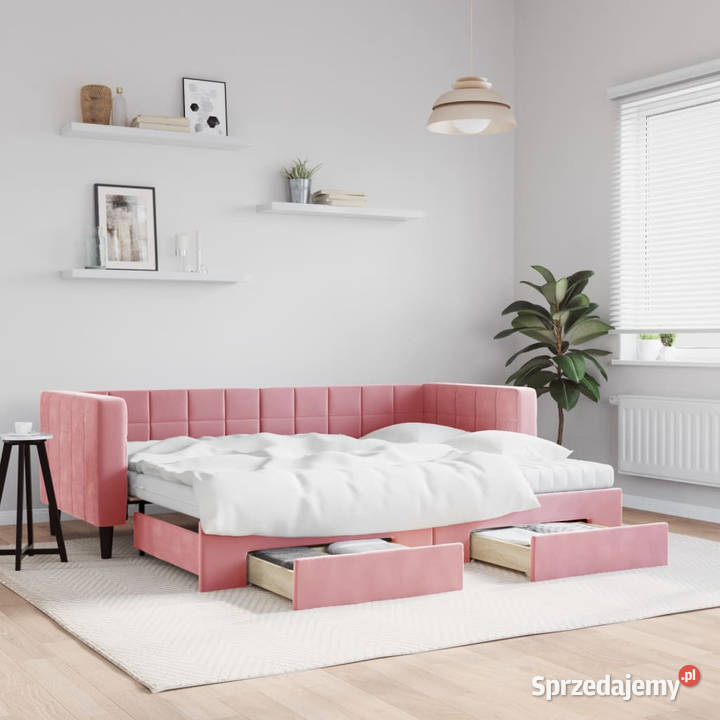Sofa rozsuwana z szufladami różowa aksamit Warszawa