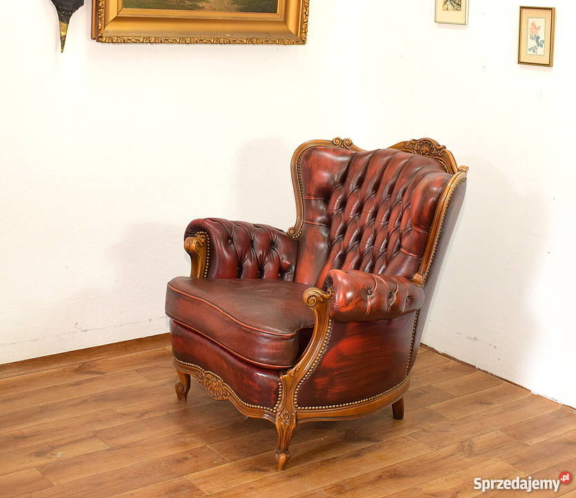 Fotel chesterfield piękny wygodny skóra pikowany dolnośląskie Świdnica