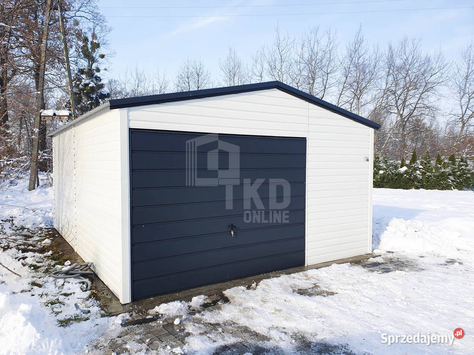 Garaż Blaszany 5x6 Brama drzwi Biały Antracyt blacha