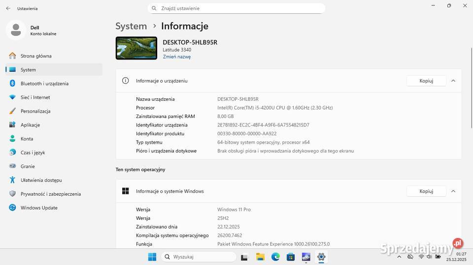 Laptop Dell Latitude 3340 i5 ram 8GB ssd Matryca LED  małopolskie Kraków