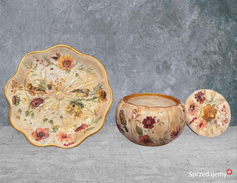 Komplet z gipsu ceramicznego decoupage beżowy Kraków sprzedam