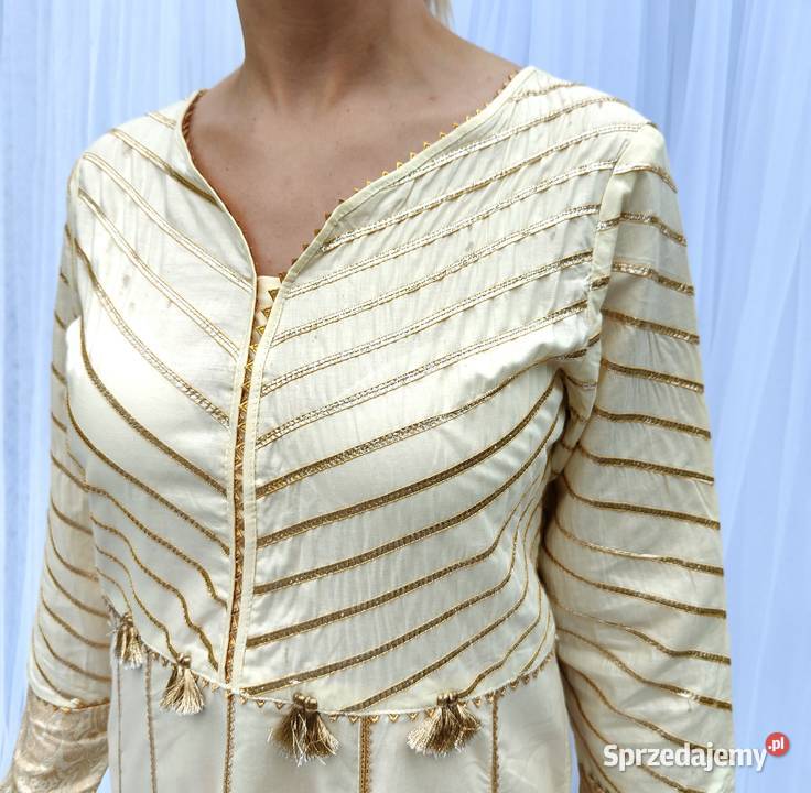 Indyjska suknia sukienka L 40 beżowa złota złoty brązowy/beżowy zachodniopomorskie sprzedam