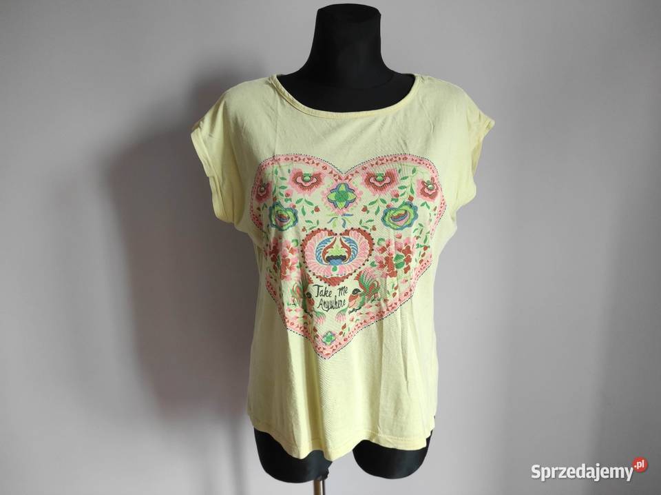 Lu Sens żółta bluzka z sercem 42 XL krótki Moda i Styl Płock