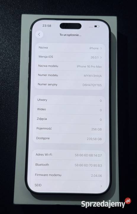 Iphone 16ProMax 256Gb sprzedam