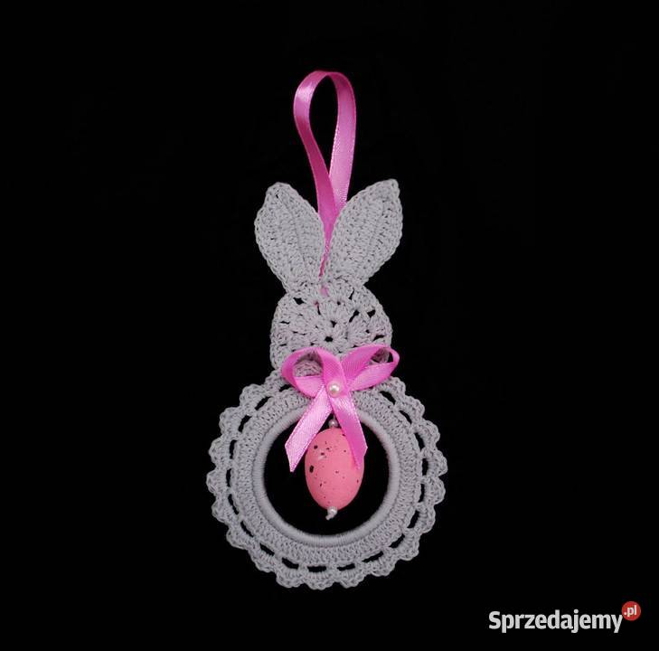 Zawieszka ozdoba szydełkowa zajączek 7x13 szaro Kluczbork