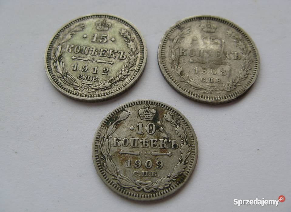 10 kopiejek 1909 15 kopiejek 1908 i 1912 Zestaw Dąbrowa Górnicza