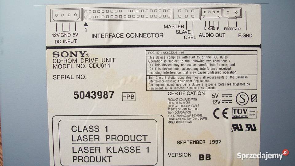 Napęd CDROM Sony Model CDU611 5043987 z Napędy pomorskie Reda