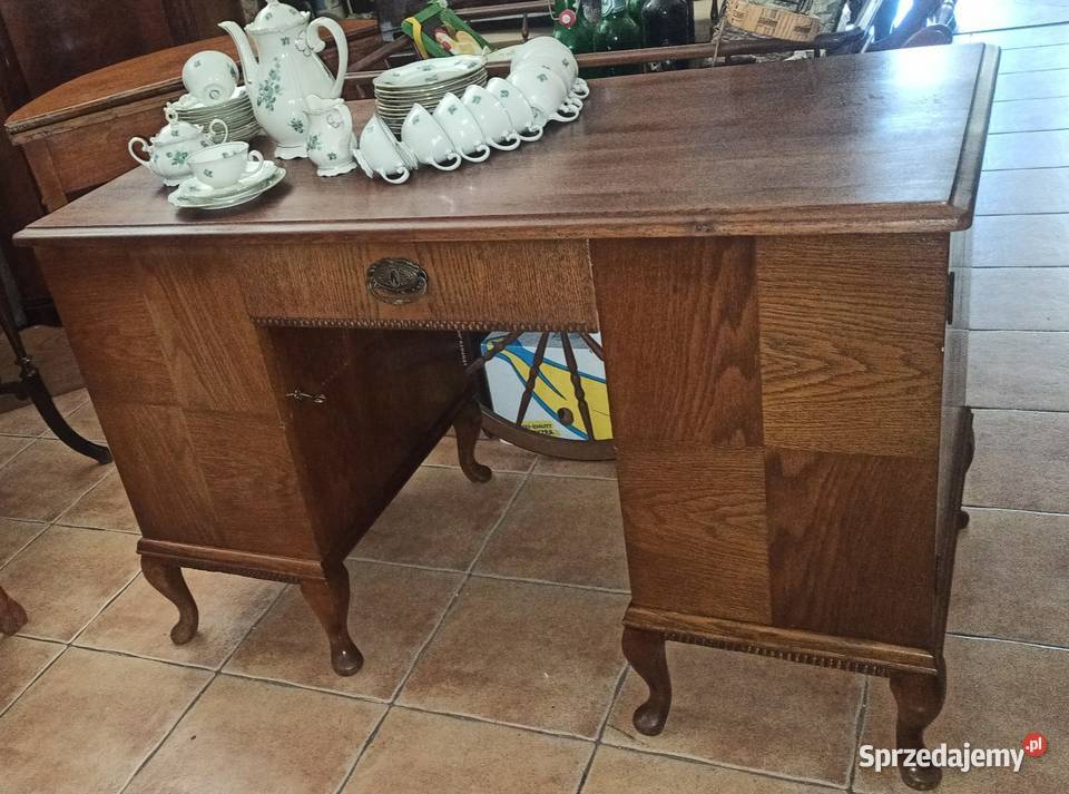 Biurko dębowe dwustronne z pólką i 4 szufladzami Gdańsk