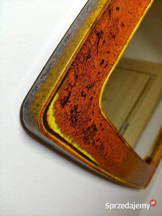 Lustro lata 60 ceramika szkliwiona 42 x 42 Lustra Kalisz