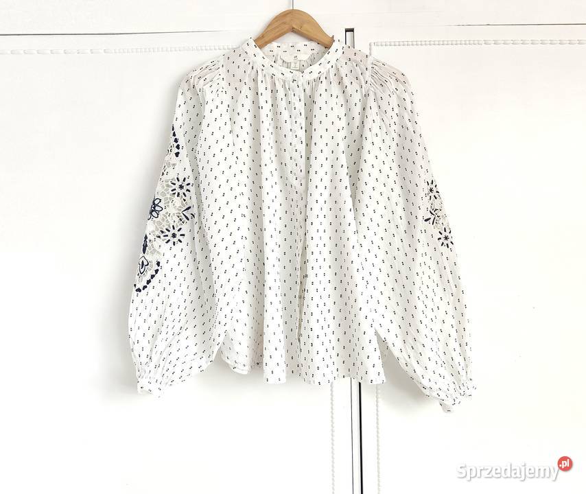 Biała bluzka boho gipiura HM 44 bawełna