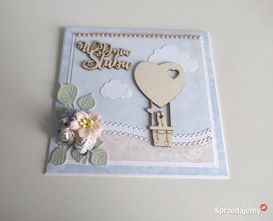 Kartka ręcznie robiona na ślub Para w balonie Antyki, Sztuka, Kolekcje