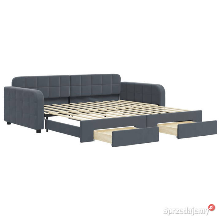 Sofa rozsuwana z szufladami ciemnoszara aksamit Warszawa