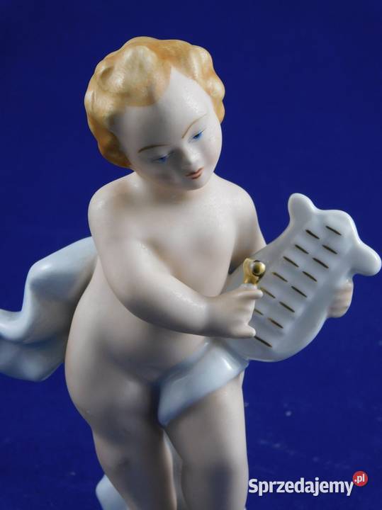 Figurka grającego chłopca Gerold Co Tettau 58 Porcelana i szkło Szczecin