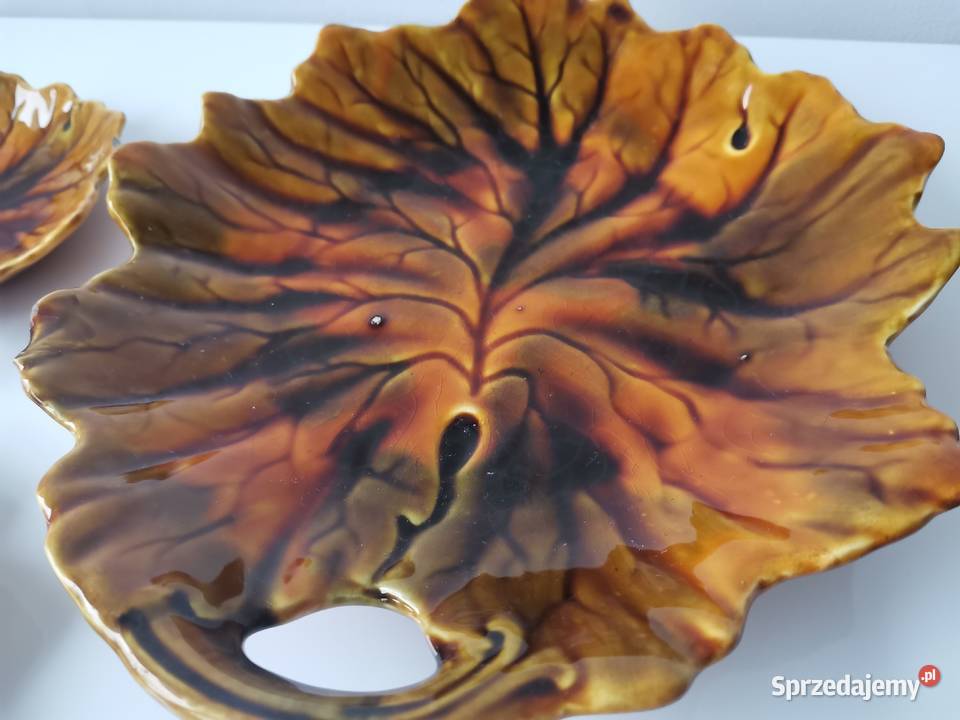 Stara patera talerze Liść ceramika design PRL Katowice