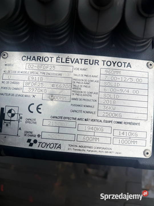 wózek widłowy TOYOTA 8FDF25 diesel 3680mtg Toyota Wózki widłowe sprzedam