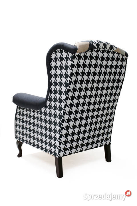 Fotel Uszak Nowoczesny Czarno Biały Welurowy Fotele