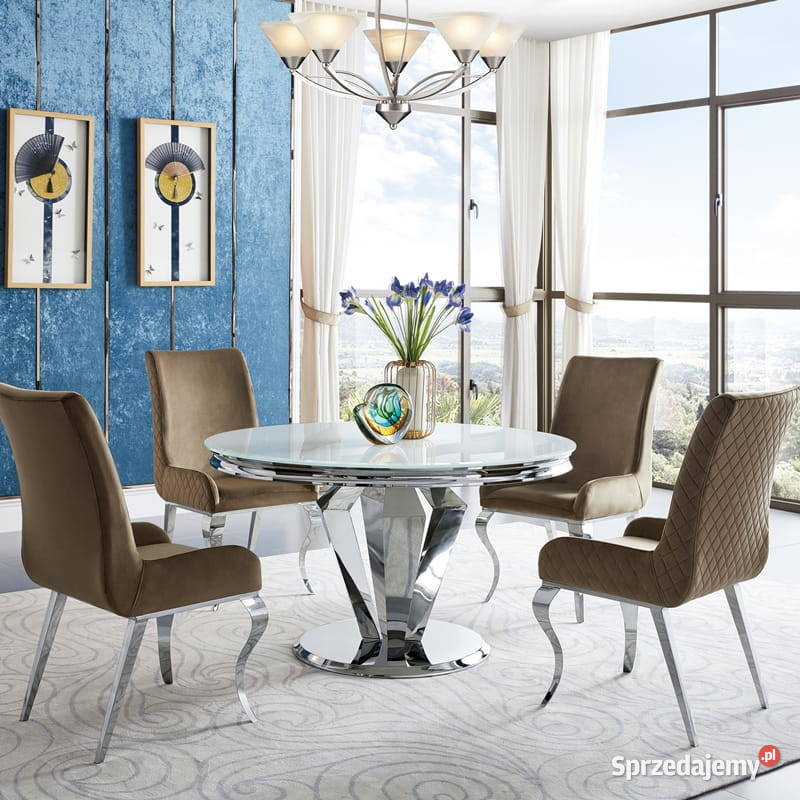 Stół glamour Belmont okrągły blat marmur stylowy stolik ława
