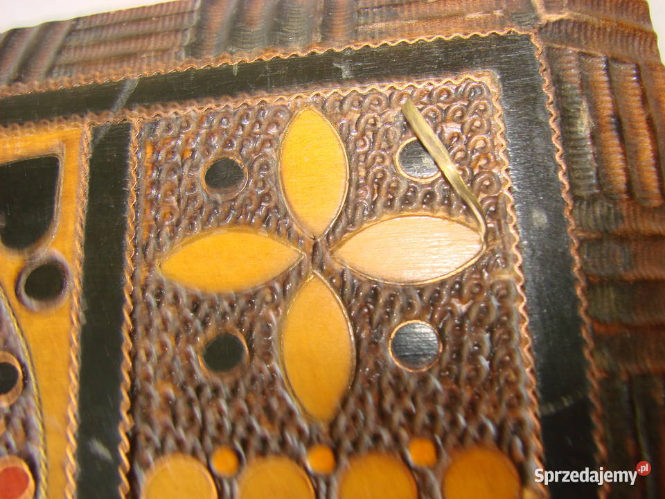 drewniane pudełko kaseta PRL Pruszcz Gdański