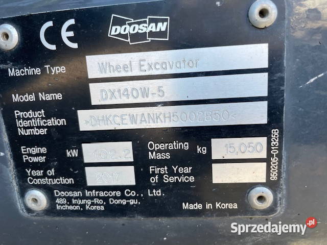 Koparka kolowa Doosan DX 140W 5 Też leasing Warszawa