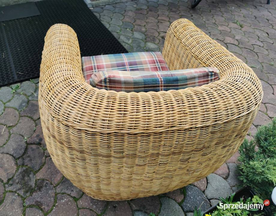 Piękny Fotel Klubowy Jasny Ratan 84cm łódzkie Łódź