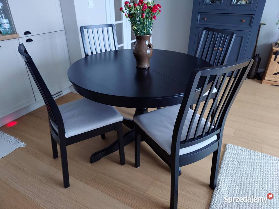 Stół i krzesła komplet IKEA czarne 110cm Rumia