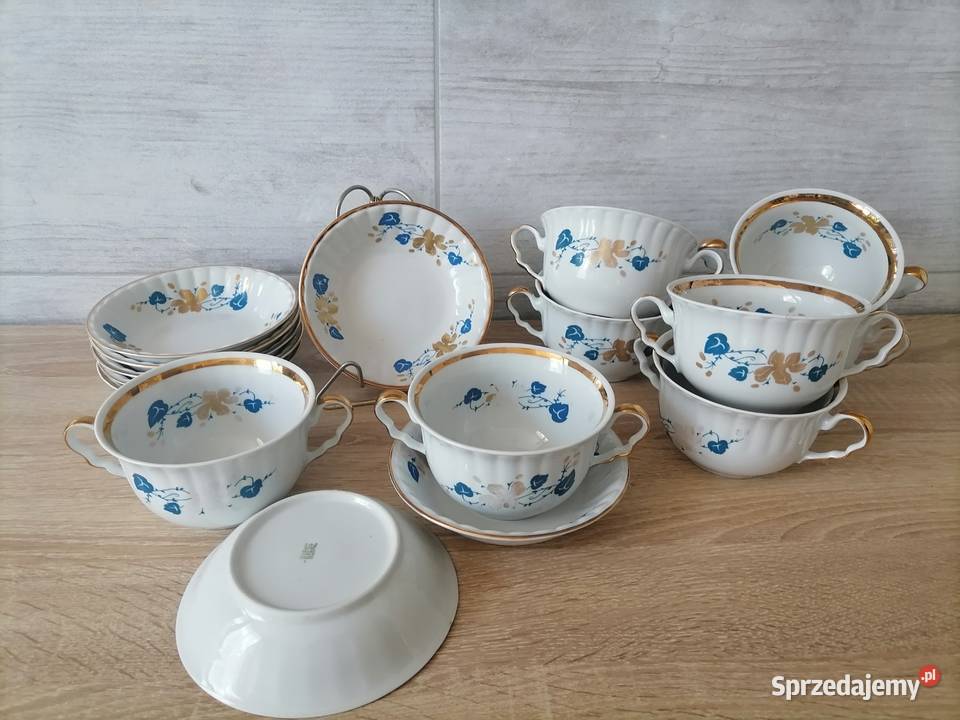 Bulionówki z miseczkami Wawel 1970 Porcelana i szkło sprzedam