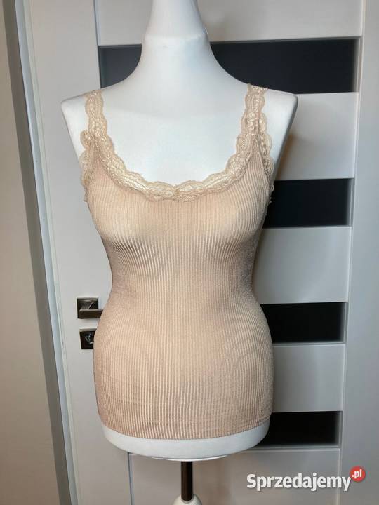 Elastyczny beżowy top koronka Bebe USA pudrowy brązowy/beżowy Nisko