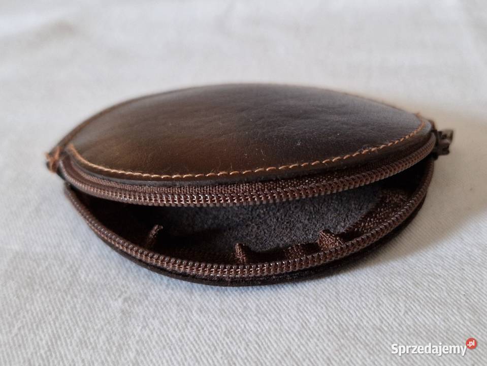 Okrągła skórzana portmonetka na bilon z logo Warszawa sprzedam