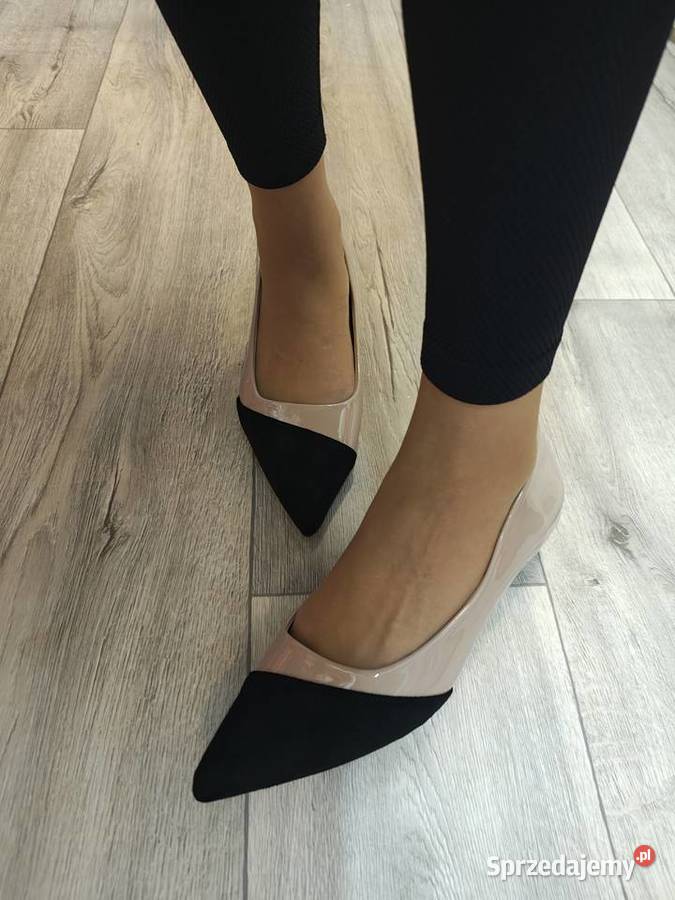 42 Beżowo czarne niskie czółenka wieczorowe NOWE Kraków