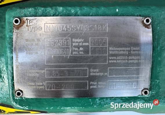 Pompa śrubowa ślimakowa spożywcza Netzsch NM045 Błonie