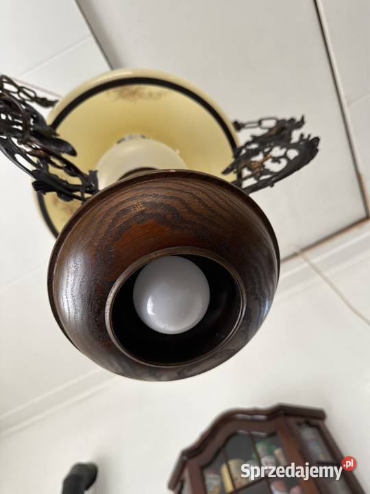 Śliczna lampa naftowa żyrandol drewno mosiądz Bystrzyca Kłodzka sprzedam