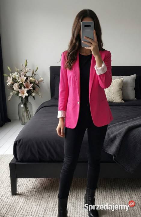 Różowa marynarka Zara wiskoza r M Inny materiał