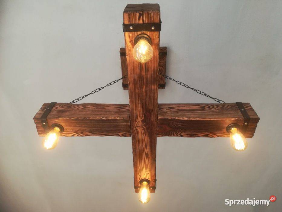 Drewniana lampa wisząca żyrandol RETRO Bytów