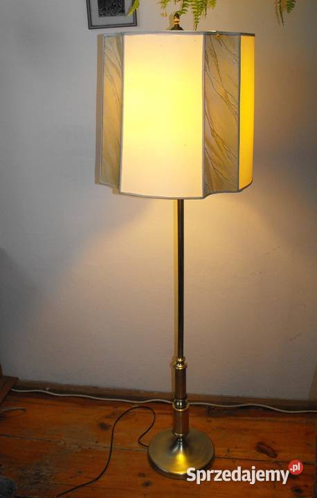 Mosiężna lampa podłogowa z abażurem Skierniewice sprzedam