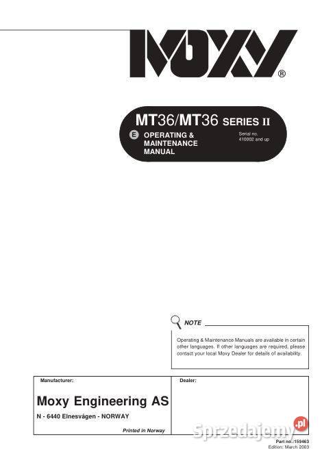 MOXY MT25 MT26 MT31 MT36 instrukcja obsługi DTR Kielce