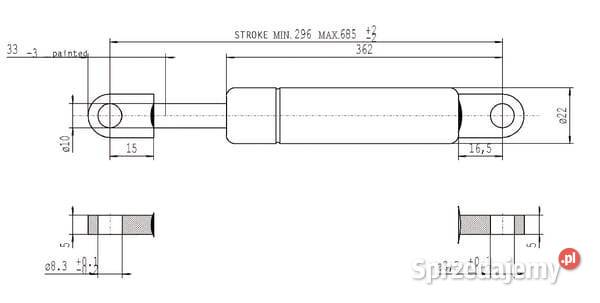 Sprężyna gazowa L685 mm 150N Stabilus CA095036 Kamionna
