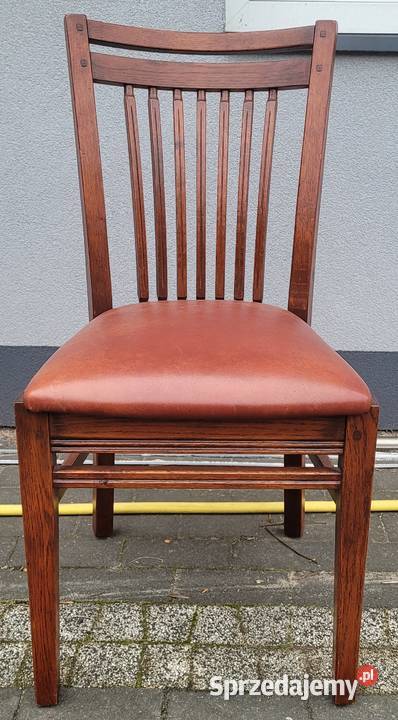 Krzesła dębowe ze skórzanym siedziskiem 6 sztuk Krzesła Zamość
