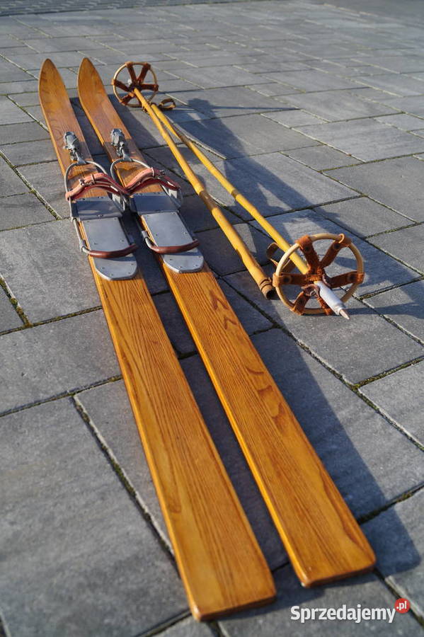 Stare narty drewniane 172 kijki w komplecie Pruchnik