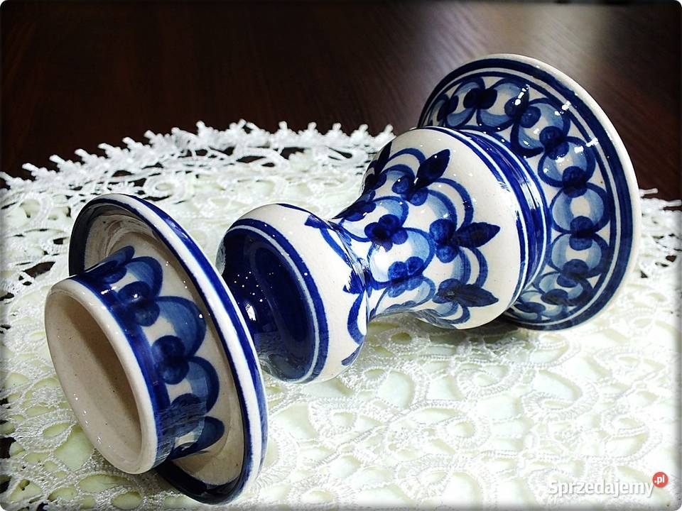 Świecznik Kaganek Ceramika wzory kobaltowe Żary