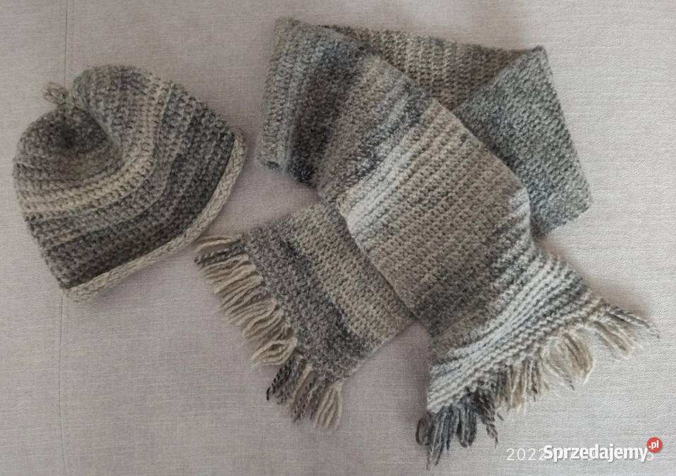 Szara wełniana czapka i szalik vintage lubelskie Radzyń Podlaski sprzedam